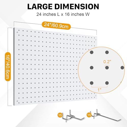 Peg Board, 3 Pack Metal Pegboard Panels White Pegboards Wall Organizer with Frame Large Heavy Duty Peg Board with Hooks for Walls Home, Garage Tool Storage, Office, Craft Room, Kitchen 24”×16” - Image 3