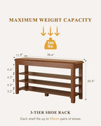 IUNVR Shoe Rack Bench Seat Rubberwood 3-Tier Wooden Storage Bench 550lbs Compact Mid-Century Modern Design for Entryway, Hallway, Closet, Front Door Entrance, Foyer - Image 2