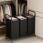 LINZINAR 3 Section Laundry Hamper, Black Laundry Basket 135L Laundry Sorter - Image 3