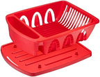 Tribello Sink Dish Drying Rack, Heavy Duty Hard Plastic Sink Set with Drainer (Red) - Image 6