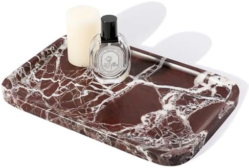 Marble Vanity Tray, 11.8in Stone Bathroom Tray for Countertop, Red Decorative Tray for Dresser Organizer, Luxury Serving Tray for Kitchen, Storage Dish for Kitchen Sink, Perfume, Jewelry Holder by Karibiber