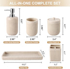 XLHOMO Resin Beige Bathroom Accessories Set 5 Pcs, Lotion Soap Dispenser, Toothbrush Holder, Bathroom Tumbler, Qtip Holder and Vanity Tray, Bathroom Countertop Organizer Set for Modern Home Apartment - Image 2
