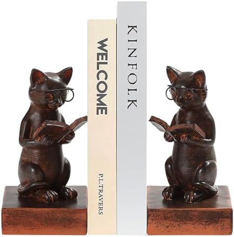 Cat Decorative Bookends, Set of 2 Book Ends for Heavy Books by TICKCACY-EnrichYourLife