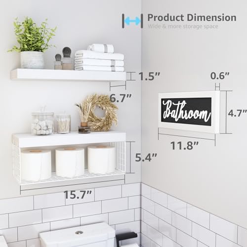QEEIG ‎Bathroom Shelves with Decor Sign (White, 15.7") - Image 3