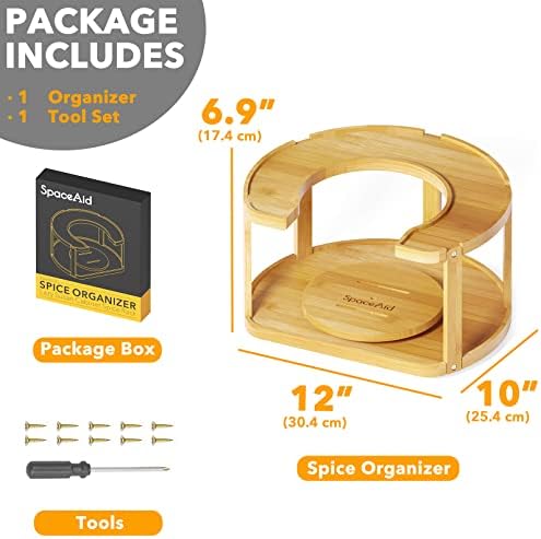 SpaceAid 2 Tier Bamboo Spice Rack Organizer, Lazy Susan Turntable for Cabinet, Home Kitchen Spices Spinning Rotating Shelf Racks for Pantry Seasoning Bottle Holder Storage (Two Tier, Natural) - Image 5