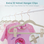 Tonswachic Child Velvet Hanger 50 Pack, 14 Inch Premium Felt Non Slip Kid Hanger for Infant & Toddler Clothes, 0.2" Slim Space-Saving Kid Felt Hanger with 10 Clips & 360° Rose Gold Hook, Beige - Image 6