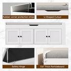 47.2" Storage Bench - Entryway Shoe Bench with Side Storage Shelves and 4 Doors, Multifunctional Entryway Bench with Lift Top Cushion, Shoe Storage Bench for Bedroom, Living Room, White - Image 6