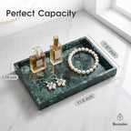 Natural Marble Tray Heavyweight Stone Vanity Tray for Bathroom Countertop, Coffee Table & Dresser - Handcrafted Rectangular Organizer (Green X, 12" x 8" x 1.2") - Image 3