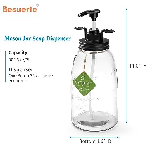 Glass Laundry Detergent Container - Besuerte Large Capacity Liquid Laundry Detergent Dispenser with Refillable & Reusable 2x50oz Mason Jars and Save Effort Pump Aid Handle, Black Cap - Image 5