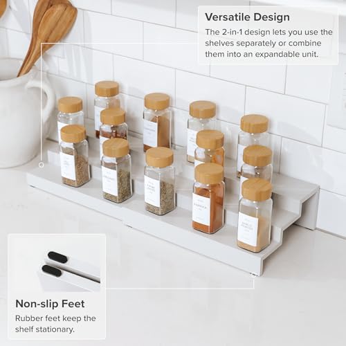 KitchenEdge 3-Tier Expandable Spice Rack Organizer, White - Image 5