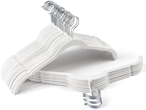 Sishynio Premium Velvet Shirt Hangers 30 Pack, Non-Slip 360° Swivel Hook Slim Felt Hanger, Space Saving Flocked Hangers for Tank Tops, Blouses, Strappy Dresses(White) by Sishynio