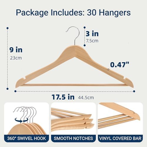 Amber Home 60 Pack Wooden Coat Hangers, Wood Suit Hangers, Natural - Image 2