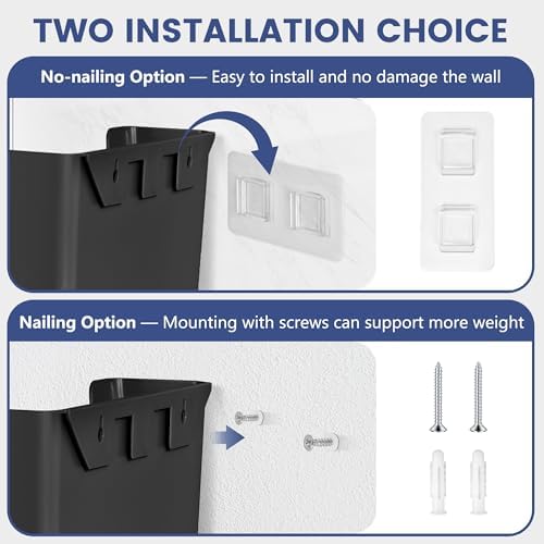 JOMOLA No Drilling File Holder 5 Pack Mail Organizer Wall Mount File Organizer Holder Office Wall Hanging Files Magazines Organizer Plastic Door Mount Wall Pocket with Adhesive Pad, Black Color - Image 3