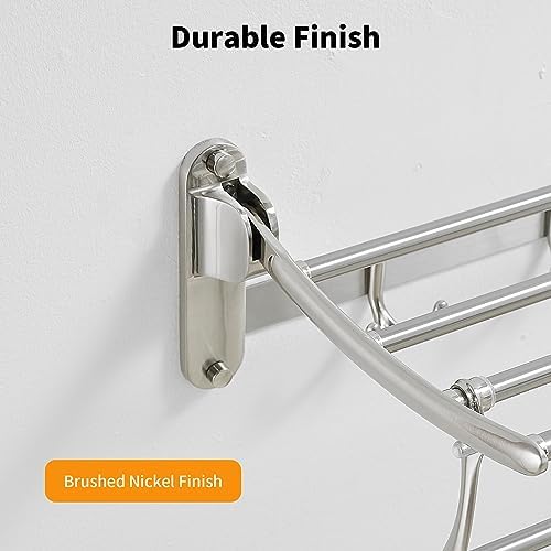 BESy Towel Racks with Foldable Towel Bar Hooks Wall Mounted Brushed Nickel - Image 3