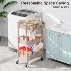 3 Tier Khaki Metal Utility Rolling Cart, Storage Carts with Lockable Wheels - Image 3