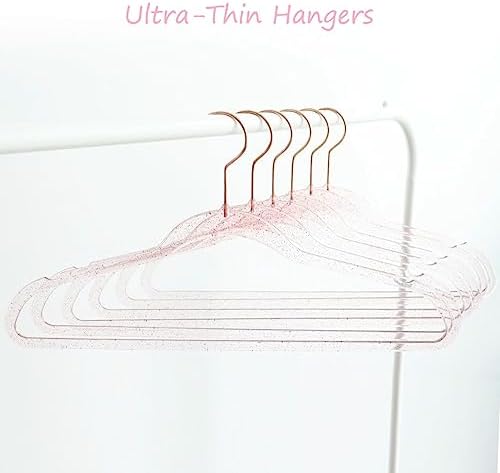 Pink Clothes Hangers 16", 20 Pack Plastic Clear Coat Hanger for Adult Closet, Durable Bling Ganchos de Ropa with Swivel Hook, Notched Shoulders & Ultra-Thin Space Saving Laundry Hanger for Dress Suits - Image 6