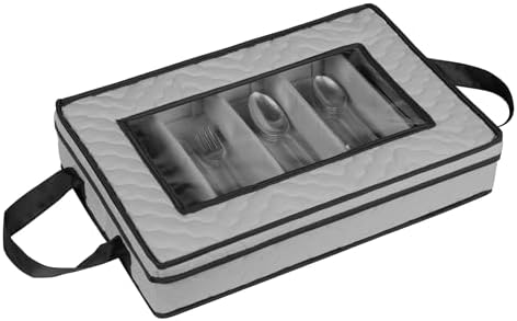 Flatware Storage Case 5 Compartments Silverware Container Box, Gray - Image 7