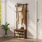 AQIMUELE Coat Rack with Shoe Storage, Narrow Wooden Hall Tree with Bench, 11 Hooks and 2-Tier Storage Shelves, 3-in-1, Entryway Bench with Coat Rack (23.6"-Walnut) by AQIMUELE