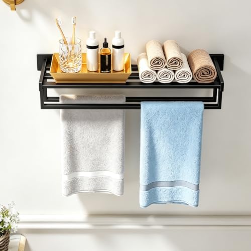STWWO Towel Racks for Bathroom Wall Mounted, 24 Inch Black Double Towel Bar - Image 6