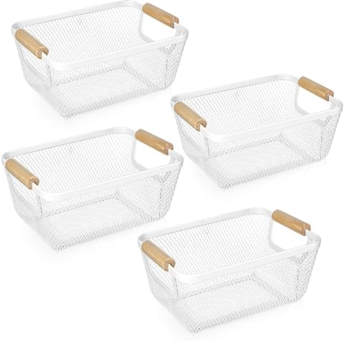 Ziliny 4 Pcs Mesh Wire Baskets for Organizing, Small, Cream White by Ziliny
