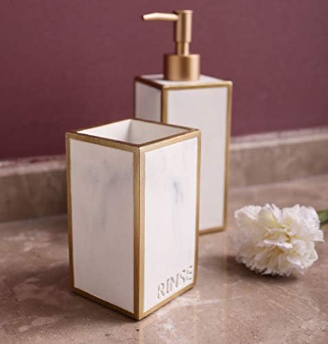 Hymmah Bathroom Accessories Set,Toothbrush Holder,Farmhouse Bathroom Decor,4 Pcs Resin Gift Set Apartment Necessities, Contain Toothbrush Cup,Soap Dispenser,Soap Dish,Tumbler - Image 5