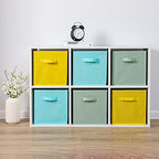 Stero 13x13x13 Inch Fabric Storage Bins 6 Pack Fun Colored Storage Cubes with Handles Foldable Cube Baskets for Home, Kids, Closet and Toys Organizer, Cyan, Green, Yellow - Image 4