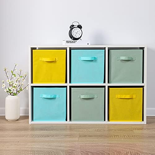 Stero 13x13x13 Inch Fabric Storage Bins 6 Pack Fun Colored Storage Cubes with Handles Foldable Cube Baskets for Home, Kids, Closet and Toys Organizer, Cyan, Green, Yellow - Image 4