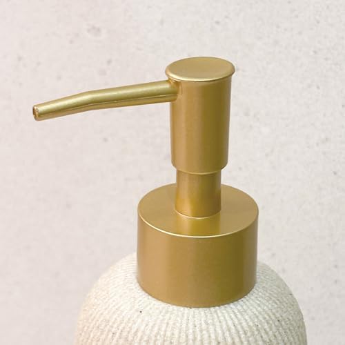 Boho Beige Bathroom Gold Bundle: Elegant 7oz Hand Soap Dispenser & Small Toothbrush Holder, Modern Farmhouse Style, Rust Proof, Unbreakable - Image 4