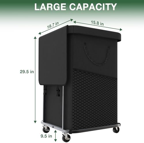 Laundry Basket with Lid,150L Rolling Laundry Hamper with Wheels Black - Image 6
