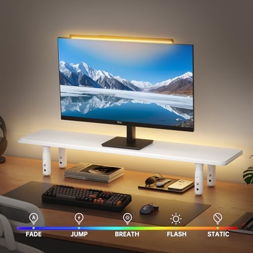 AFOOYO Dual Monitor Stand for Desk, Adjustable Height Wood Computer Riser, Ergonomic Monitor Shelf for Laptop, Printer, TV, Black - Large Storage Space, Sturdy Desk Organizer for Home & Office,White - Image 4