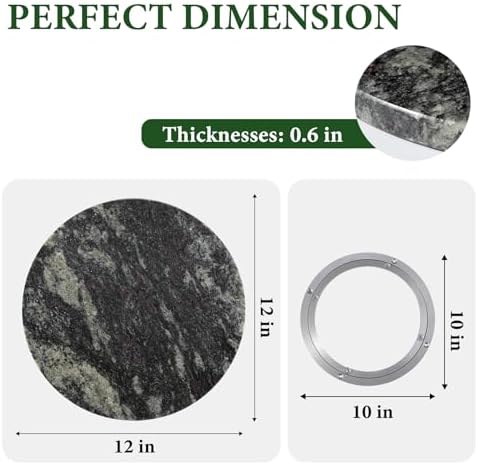 Koville 12'' Black Marble Lazy Susan for Dinning, Marble Turntable for Kitchen Counter, Lazy Susans Organizer for Cabinet, Serving Rotation Spinning Tabletop Organizer Swiveling, Spice Rack Storage - Image 2