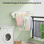 Collapsible Laundry Drying Rack Wall Mounted - 31.5 Inch Metal Clothing Drying Rack with 6 Hooks, Retractable Foldable Dry Racks for Laundry Drying Indoor, Heavy Duty Towel & Coat Hanger - Image 3