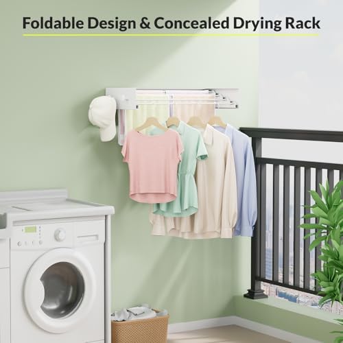Foldable Wall Mounted Drying Rack, Stainless Steel Expandable Clothes Drying Rack with 6 Knobs, Heavy Duty Laundry Drying Rack for Apartment, Laundry Room, Balcony, 4 Thickened Rods - Image 5