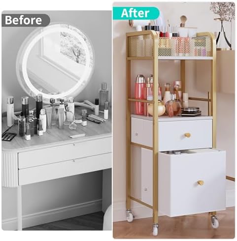 HapiRm Rolling Makeup Cart Organizer - Floor Skincare Make Up Storage with 2 Non-woven Fabric Drawers, Vanity Organizer Cosmetic Display Cases Holder for Skin Care Perfume Nail Polish Brush Hair Tool - Image 2