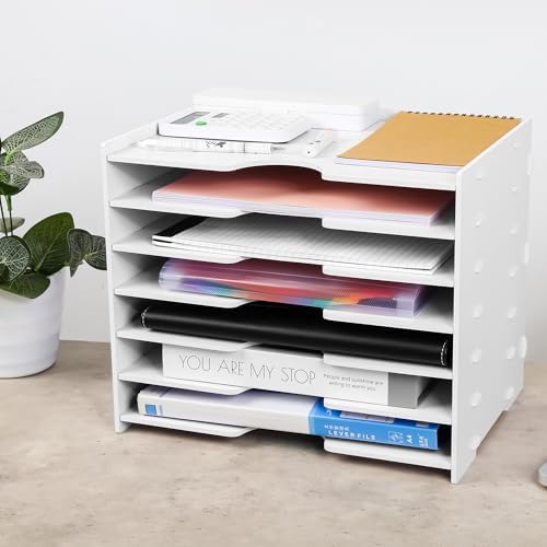 Paper Organizer Storage for Desk, 7 Tier Wide Construction File Organizer Paper Sorter, Desktop Document Storage Holder for Home Office School, White - Image 6