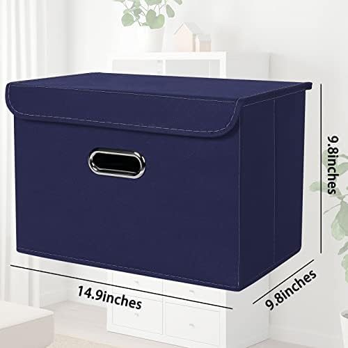 STOREONE Fabric Storage Cube Bins Foldable Organizer Container Collapsible Basket with Lids and Metal Handles, for Home, Bedroom, Closet 6 Pcs (Navy Blue) - Image 2
