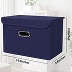 STOREONE Fabric Storage Cube Bins Foldable Organizer Container Collapsible Basket with Lids and Metal Handles, for Home, Bedroom, Closet 6 Pcs (Navy Blue) - Image 2