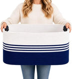 Laundry Hamper with Handles, 72L Rope Laundry Basket, Dark Blue & White by DOFASAYI