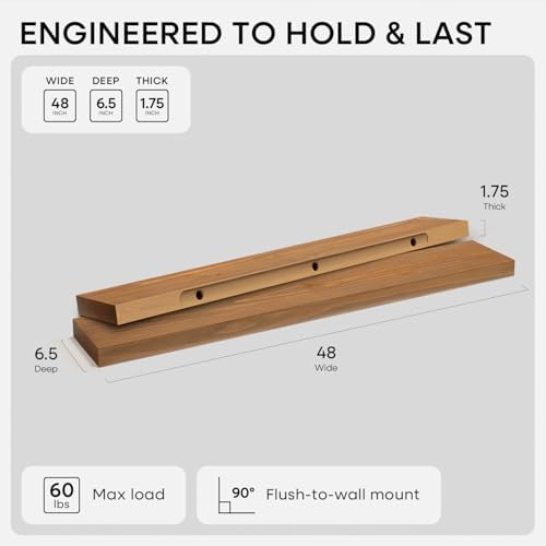Homeforia 48 Inch Floating Shelves, High-End Solid Pine Wood, Set of 3 - Image 2