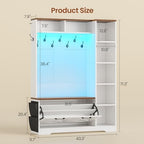 Itaar Hall Tree with Bench and Shoe Storage, Farmhouse Entryway Bench with Coat Rack, Shoe Cabinet with Flip Drawers, 7 Shelves, 10 Coat Hooks, Storage Bag, Led Lights, White - Image 2