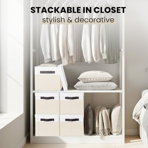 Large Nursery Closet Organizer Bins with Lids 4 Pack - 23 QT Decorative Storage Baskets for Living Room Bedroom Shelf - Stackable Storage Boxes with Lids Handles for Clothes Sweater Book Towel Purse - Image 4