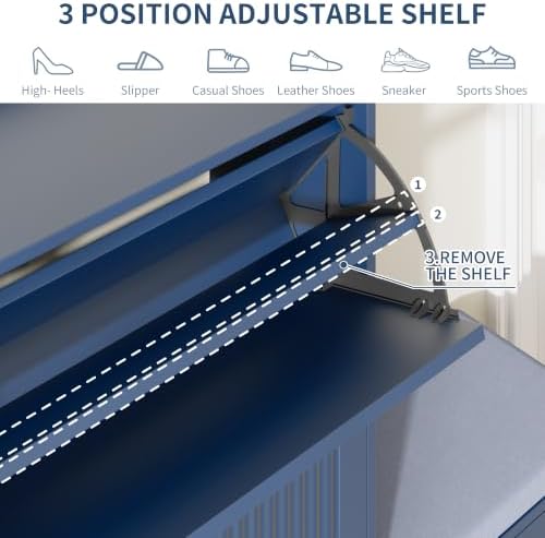 Shoe Cabinet with Bench, 4‑Flip Drawer Fluted Shoe Storage Cabinet with Removable Adjustable Shelves, Side Hooks & Anti‑Tip Device, Freestanding Entryway Shoe Organizer for Hallway, Blue - Image 6