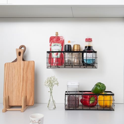 ROSE BLOOM Small Metal Wire Storage Basket, Decorative Wood Base Organizer Bins for Bathroom, Kitchen, Laundry Room, Pantry, Basket for Toilet Paper, Fruits, Spices (2 Pack) - Image 6