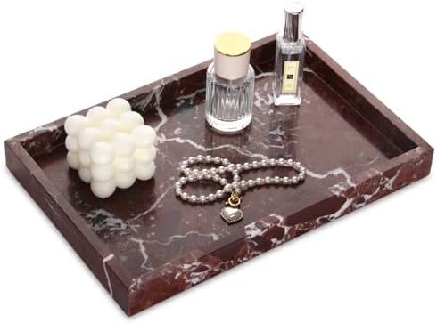 Marble Bathroom Vanity Tray, Rosso Lepanto, 12"x 8" x1.2" by HESHIBI