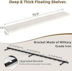 Fun Memories 72 Inch Long Floating Shelves for Wall, 72x9.3 Large Floating Shelf for Bedroom, Kitchen, Bathroom, Wall Mounted Rustic Wood Shelves with Invisible Bracket for Books, Decor, Brich - Image 3