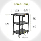 Pearington 3-Shelf Mobile Utility Cart with 3 Outlets and 8' Cord, Heavy-Duty Service Cart for Offices and Warehouses with 3 Shelves, Black, 2 Pack - Image 6