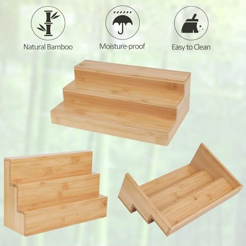 2 Pack 3 Tier Bamboo Spice Rack Organizer for Kitchen Countertop or Cabinet - Image 6