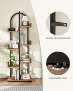 CHOEZON Corner Bookshelf, Curved 6-Tier Bookcase with Anti-Tip Kit, Adjustable Feet and Staggered Shelves for Living Room, Bedroom, Study, Office, Rustic Brown and Black TSJ06BF - Image 4