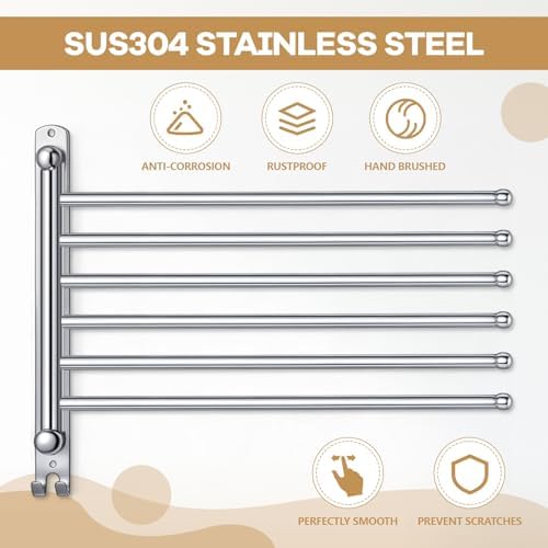 Teenyyou 16.5" Swivel Towel Rack 6 Arms 304 Stainless Steel Sliver - Image 3