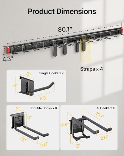monTEK 80" Garage Tool Organizer Wall Mount, 800 LBS Heavy Duty Tool Rack - Image 2